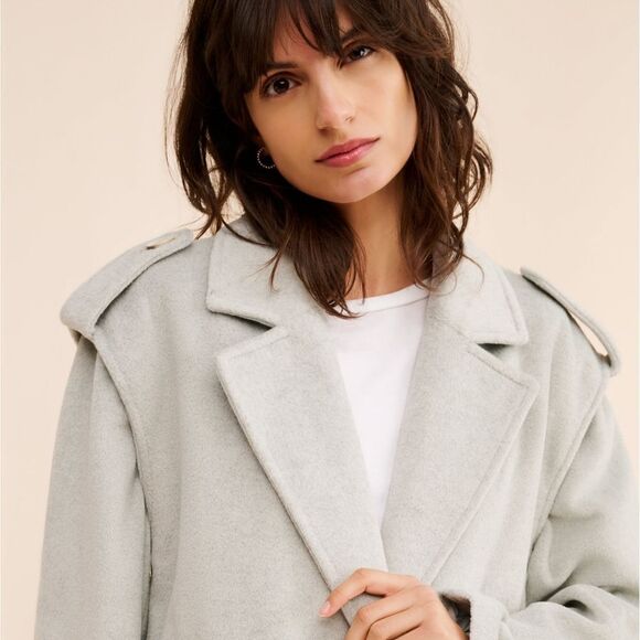 4th + Reckless Seana Boxy Long Line Oversize Menswear Inspired Trench Coat Tan M - Picture 3 of 12